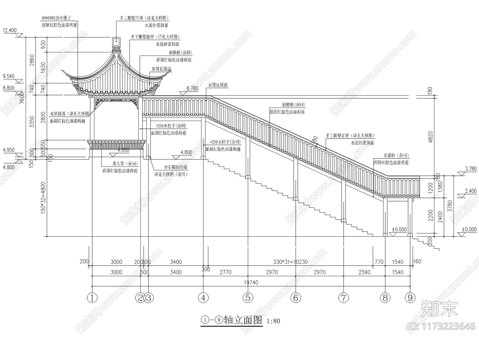 中式廊架施工图下载【ID:1173223646】