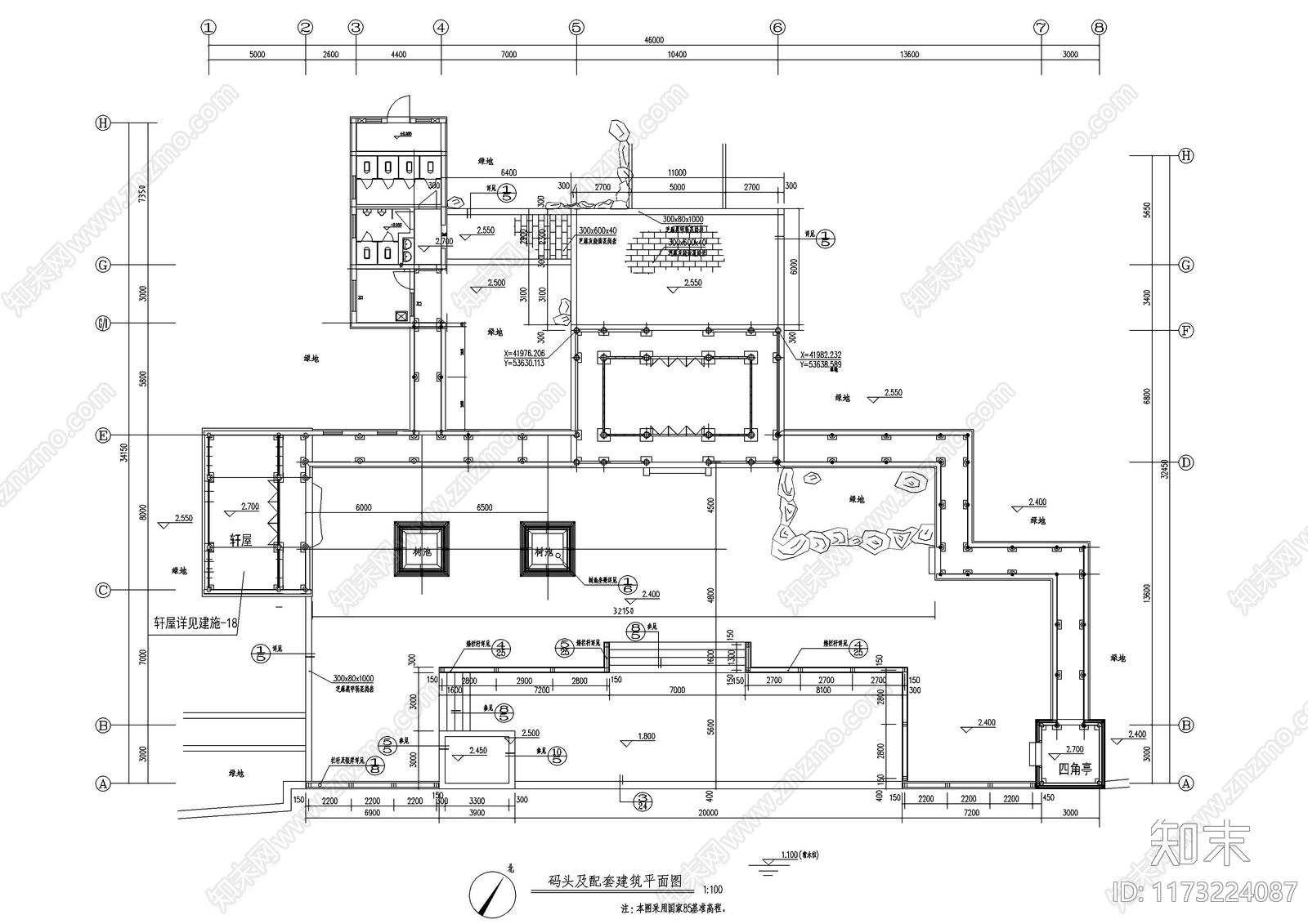 中式廊架cad施工图下载【ID:1173224087】