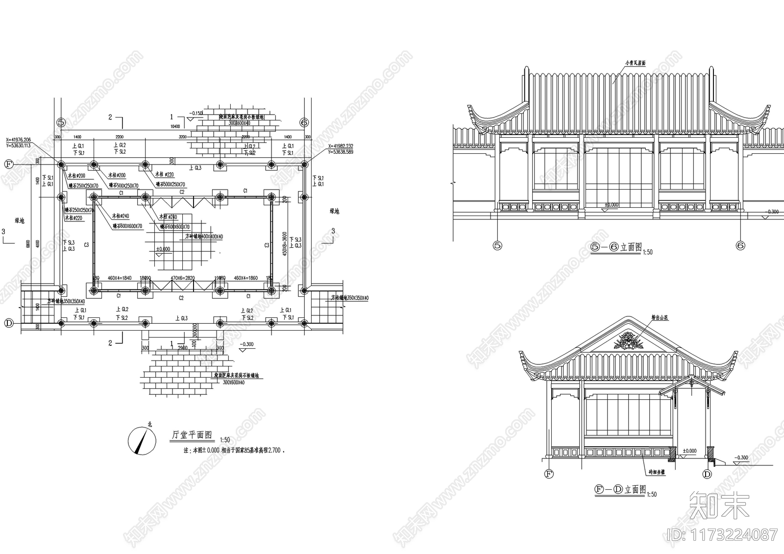 中式廊架cad施工图下载【ID:1173224087】