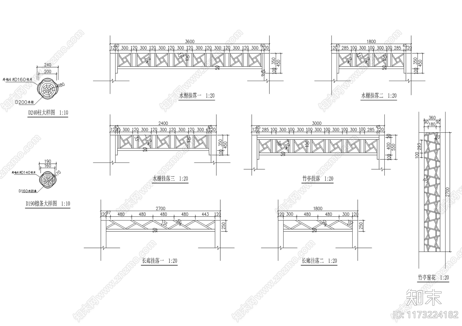 中式廊架cad施工图下载【ID:1173224182】
