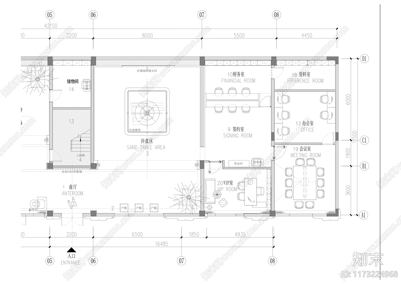 现代售楼处cad施工图下载【ID:1173224968】