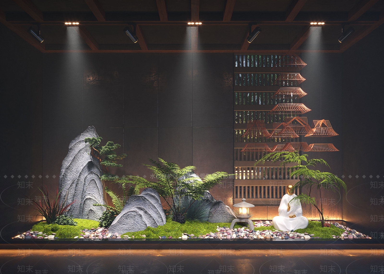 新中式室内景观3D模型下载【ID:1173229131】_知末3d模型网
