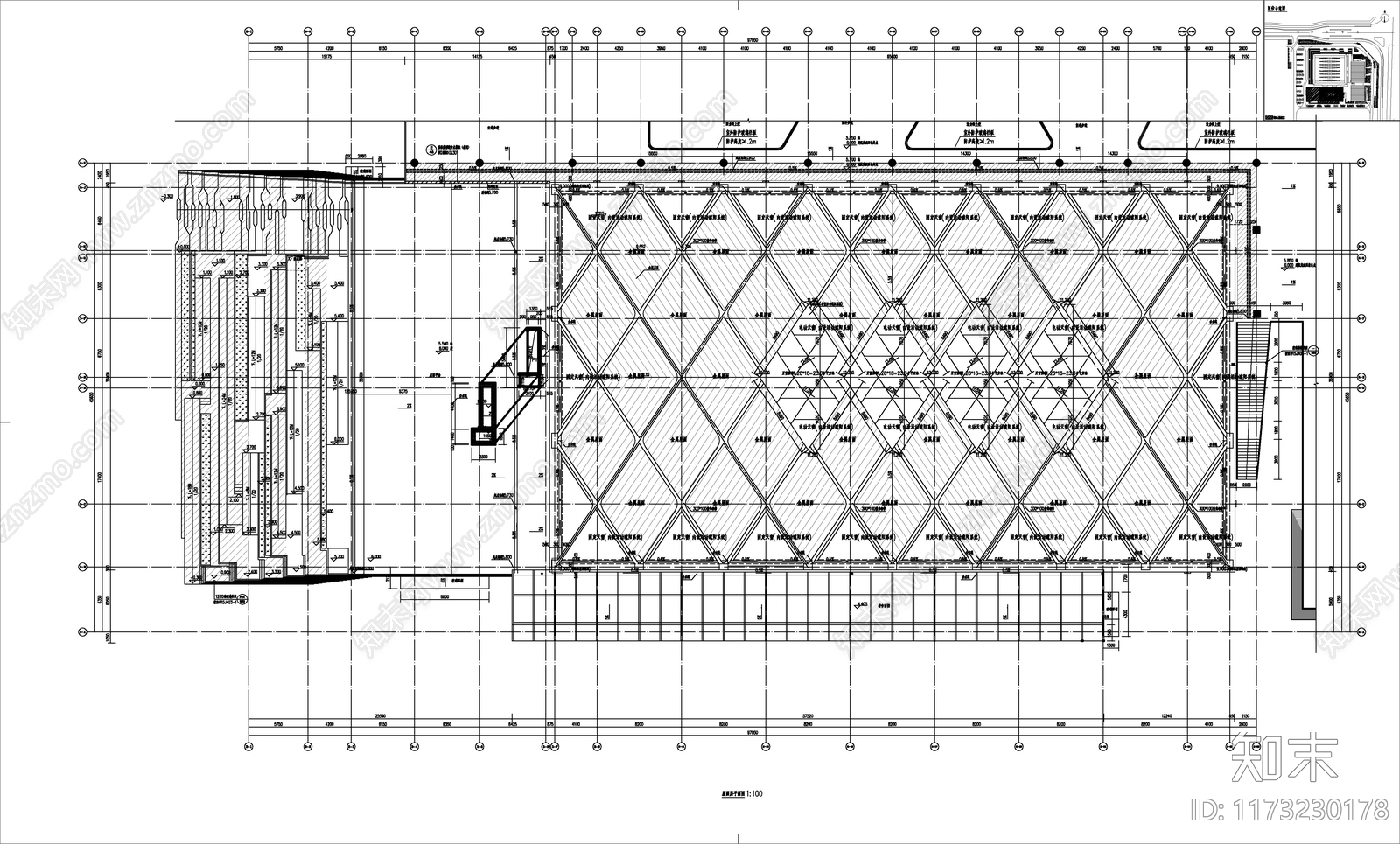 现代游泳馆建筑cad施工图下载【ID:1173230178】