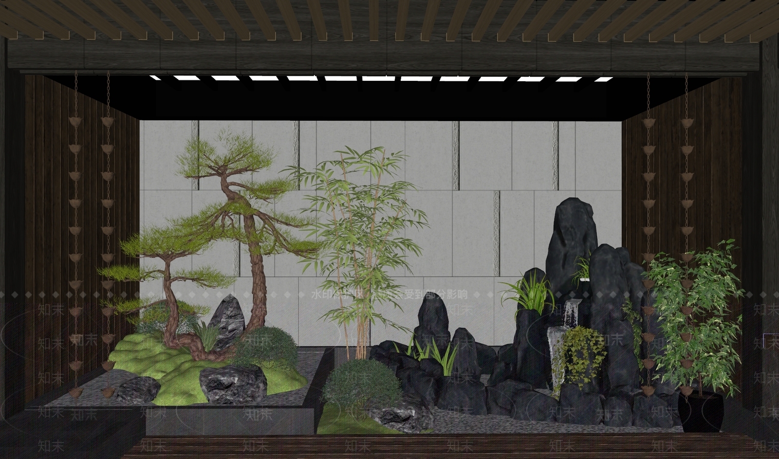 新中式别墅庭院SU模型下载【ID:1173231023】