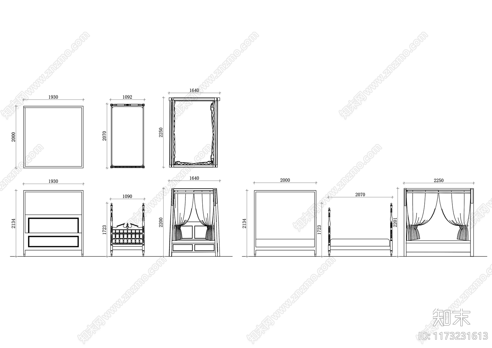 现代床cad施工图下载【ID:1173231613】