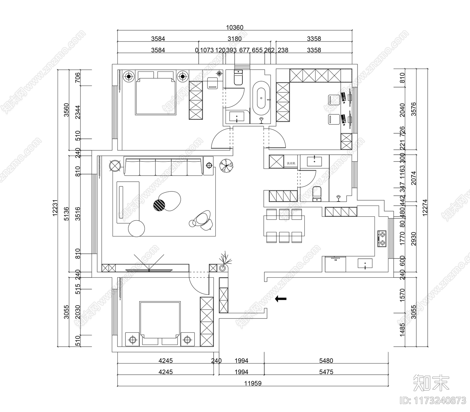 平层cad施工图下载【ID:1173240873】