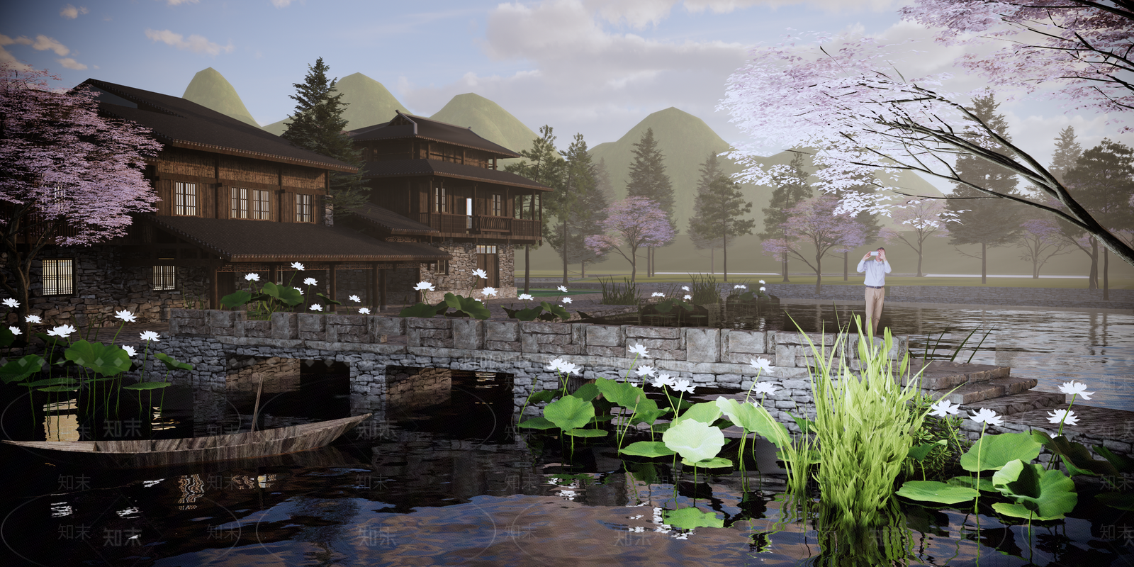 中式景观桥SU模型下载【ID:1173244194】