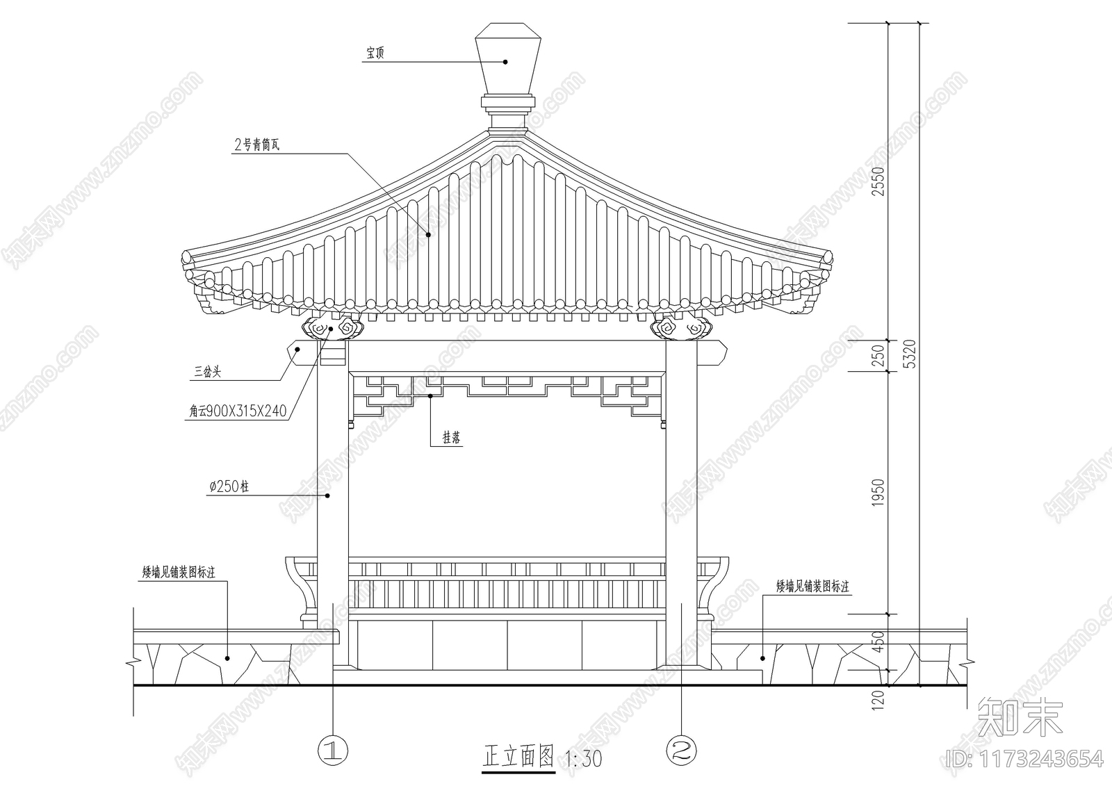 新中式中式亭子cad施工图下载【ID:1173243654】