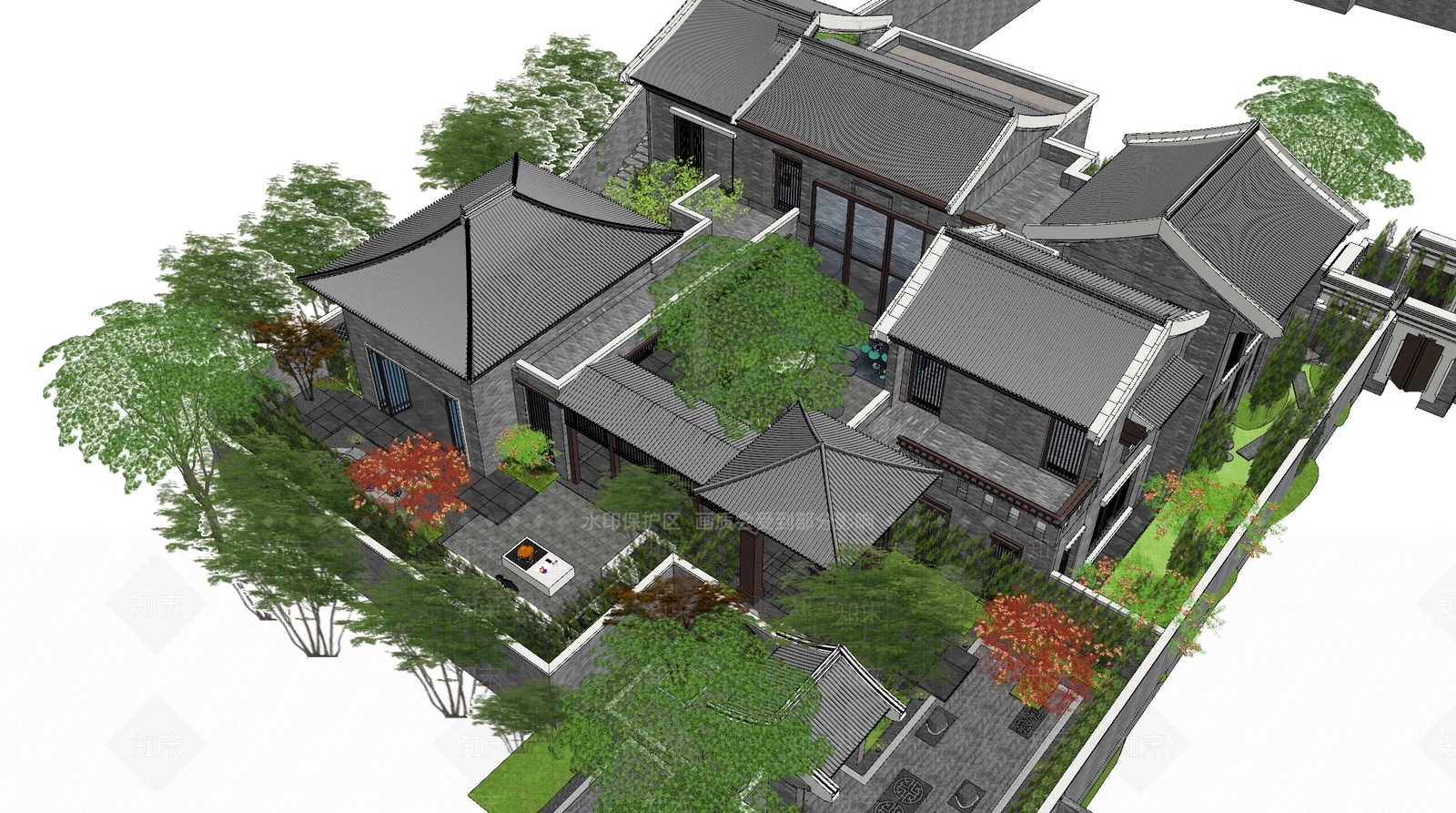 新中式中式别墅庭院SU模型下载【ID:1173254306】