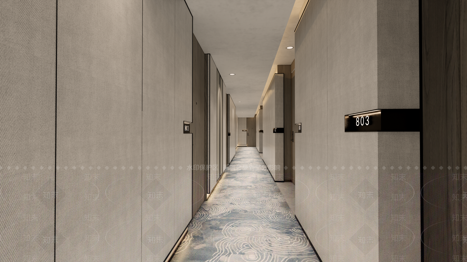 新中式现代酒店走廊SU模型下载【ID:1173327407】