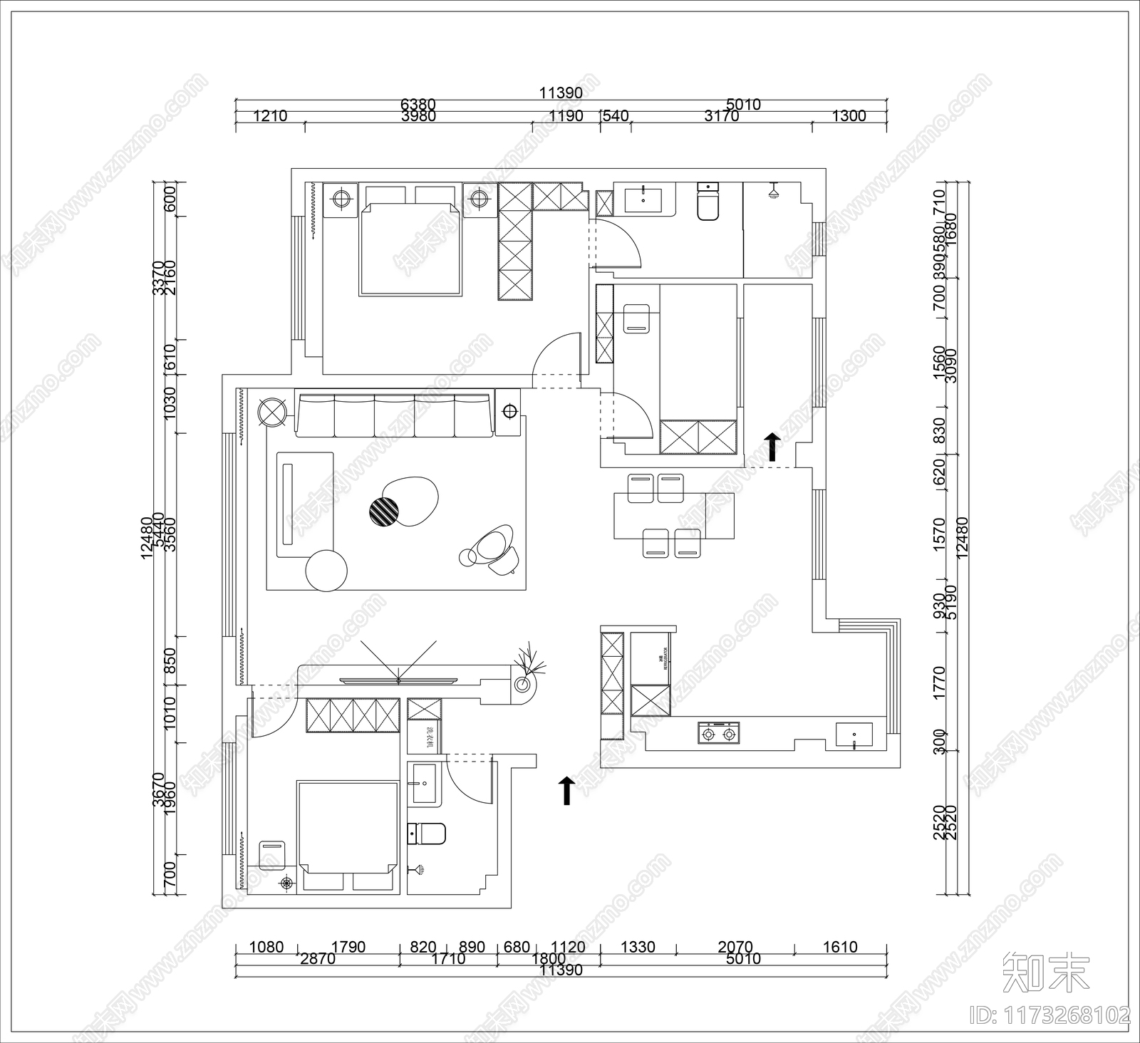 平层cad施工图下载【ID:1173268102】