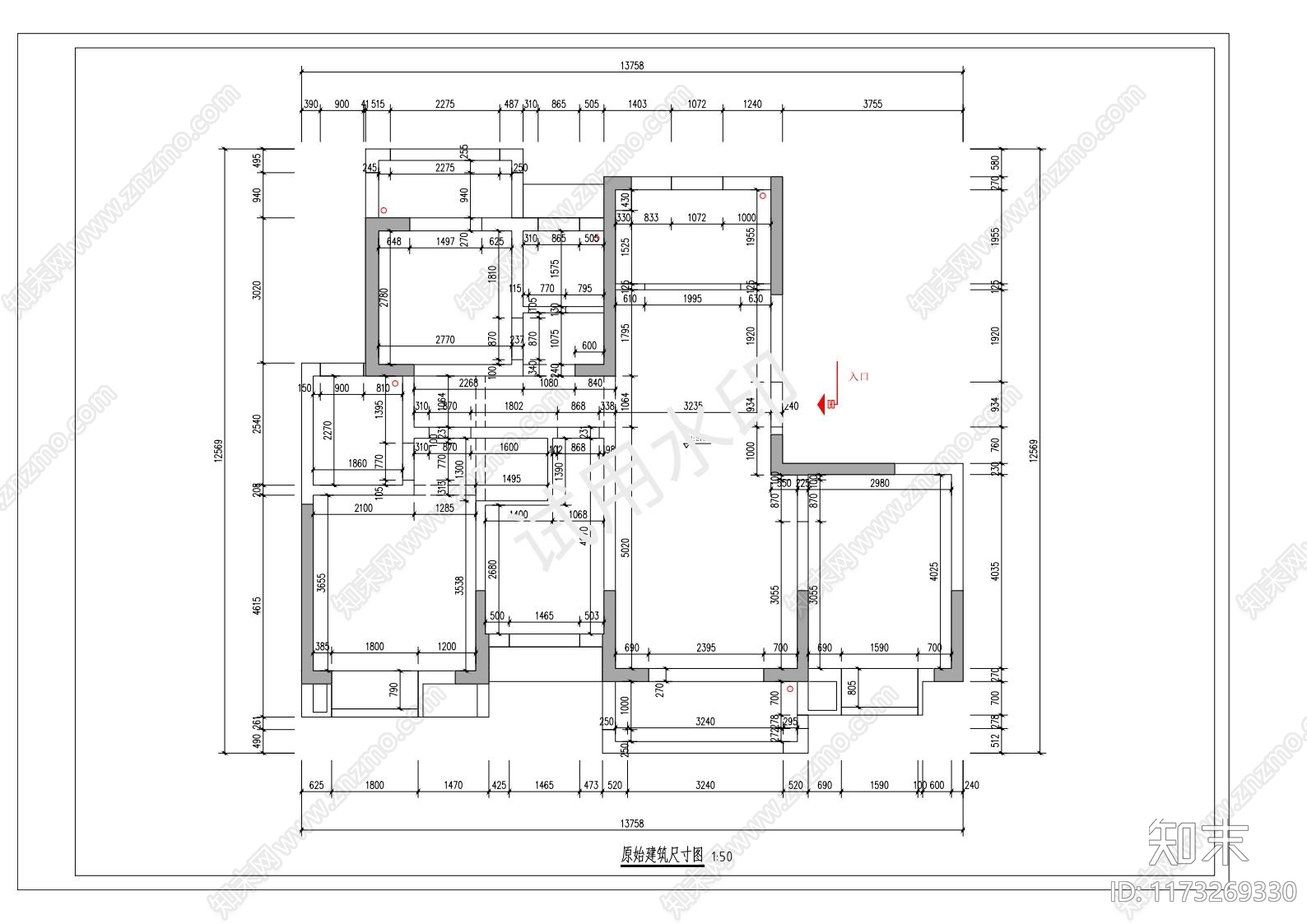 现代卧室cad施工图下载【ID:1173269330】