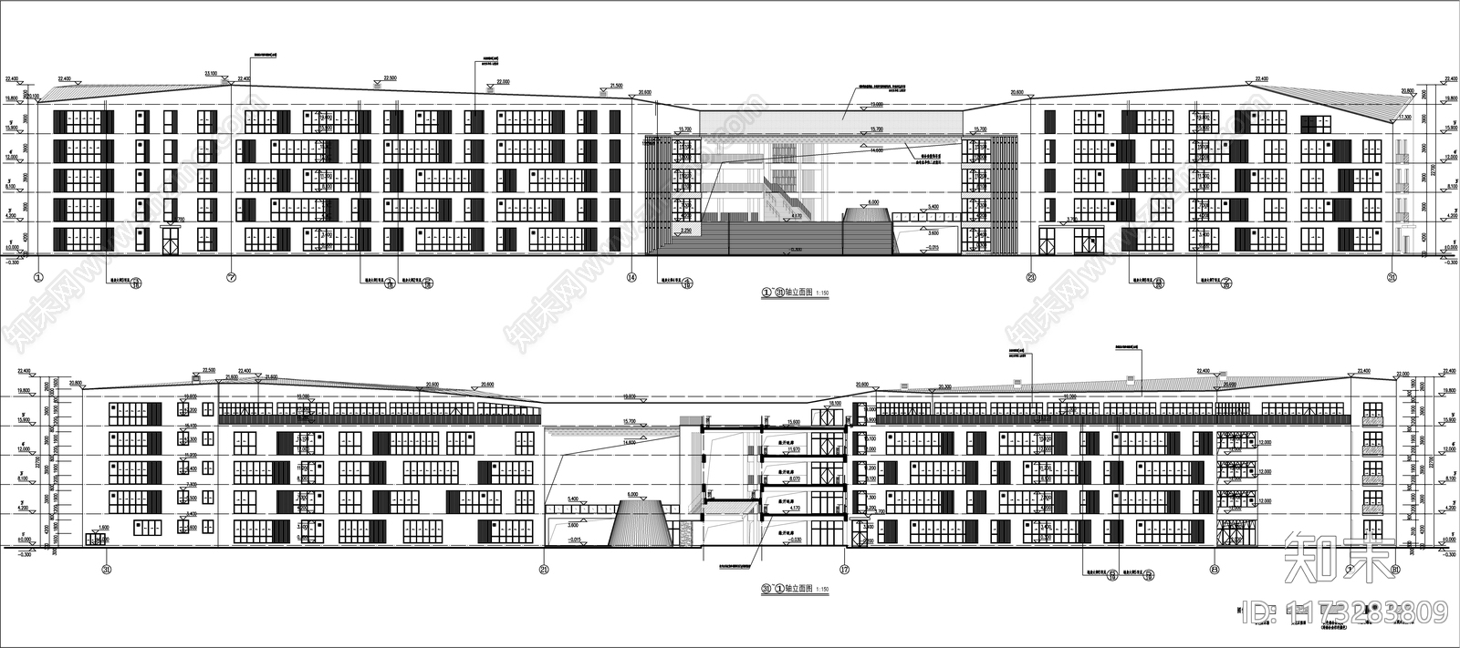 现代学校建筑cad施工图下载【ID:1173283809】