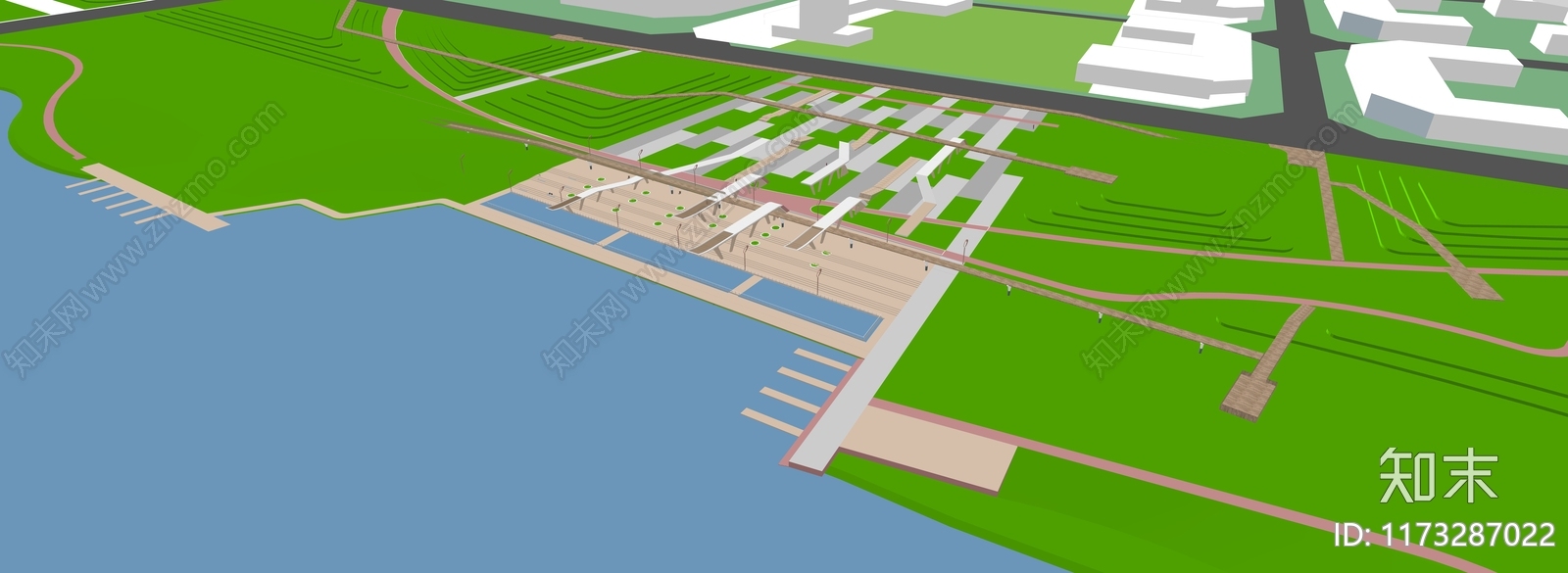 现代新中式滨水景观SU模型下载【ID:1173287022】
