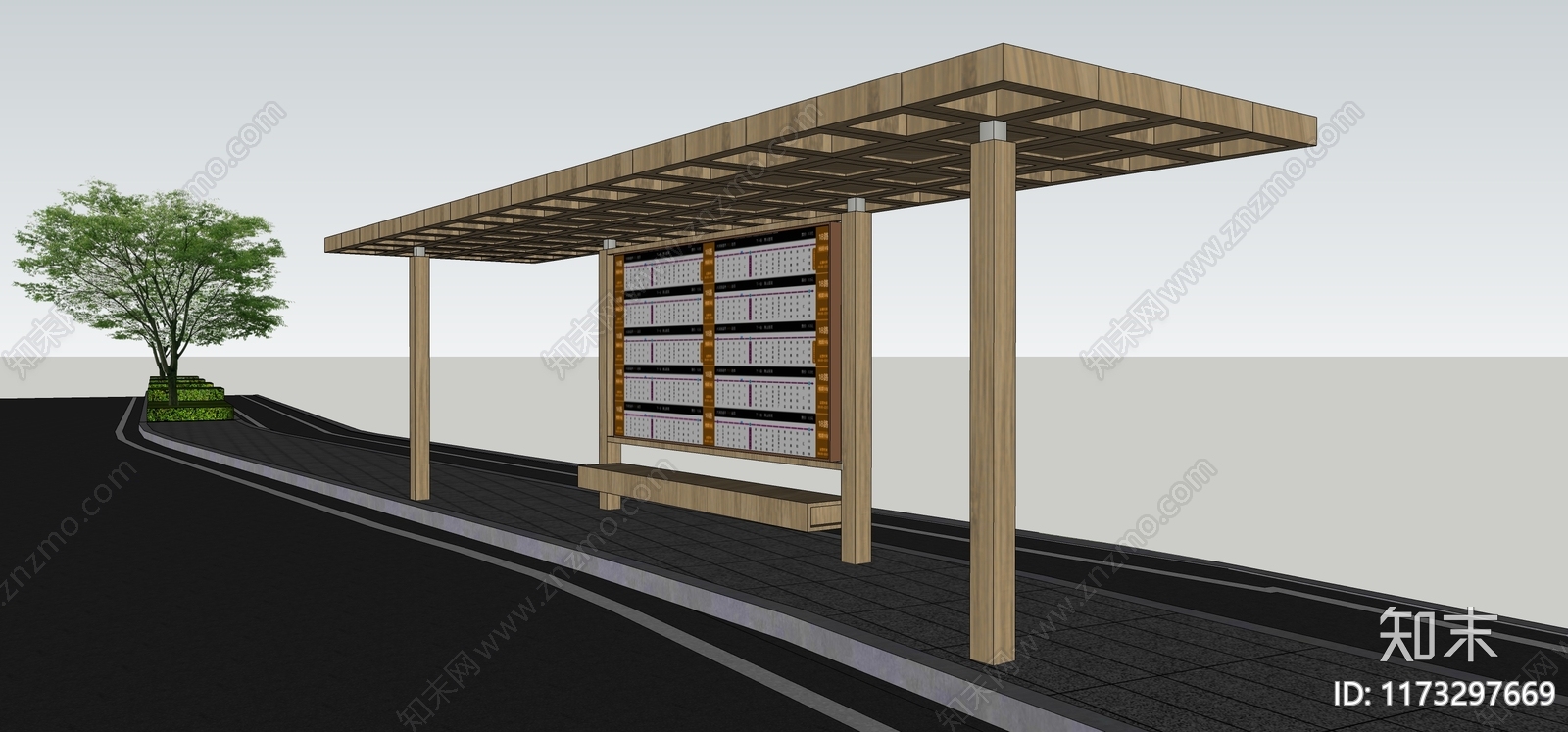 现代公交站台SU模型下载【ID:1173297669】