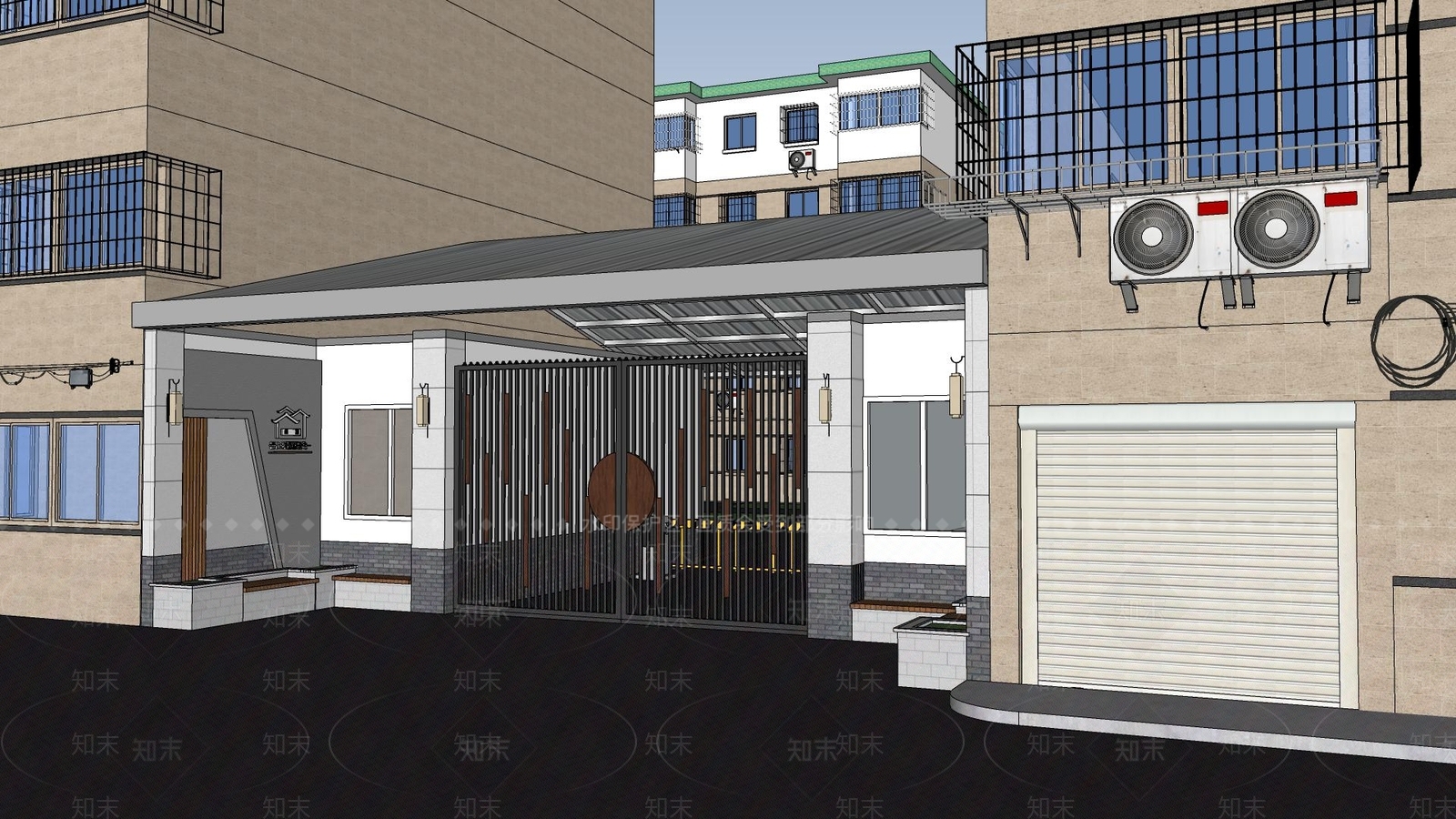 中式现代小区建筑SU模型下载【ID:1173301253】