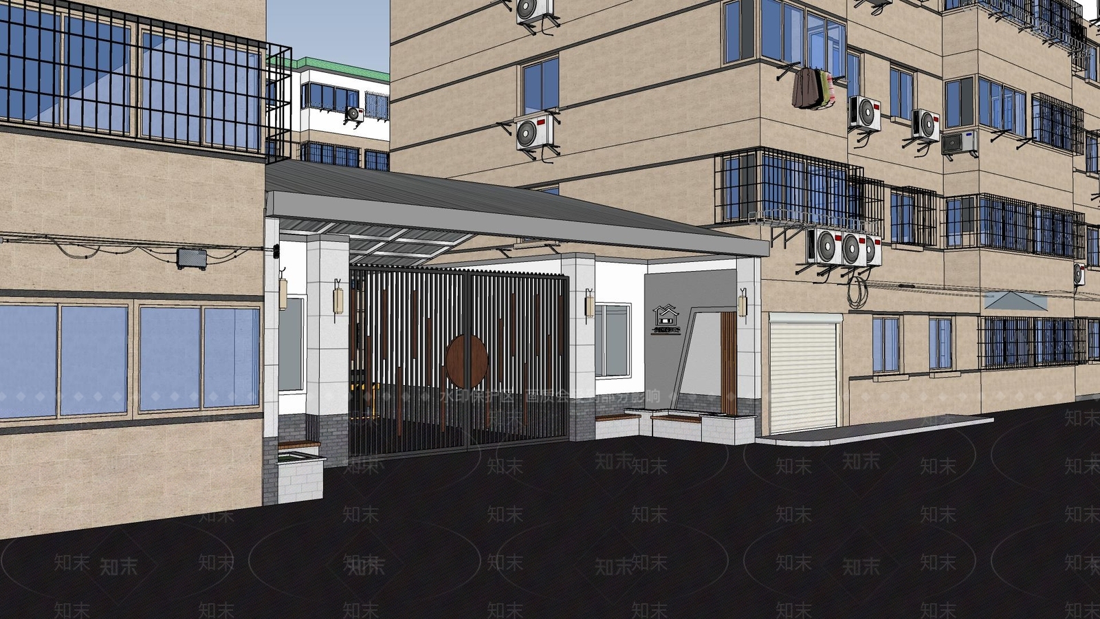 中式现代小区建筑SU模型下载【ID:1173301253】