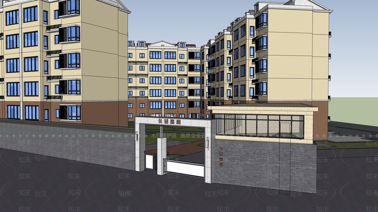 新中式中式小区建筑SU模型下载【ID:1173301687】