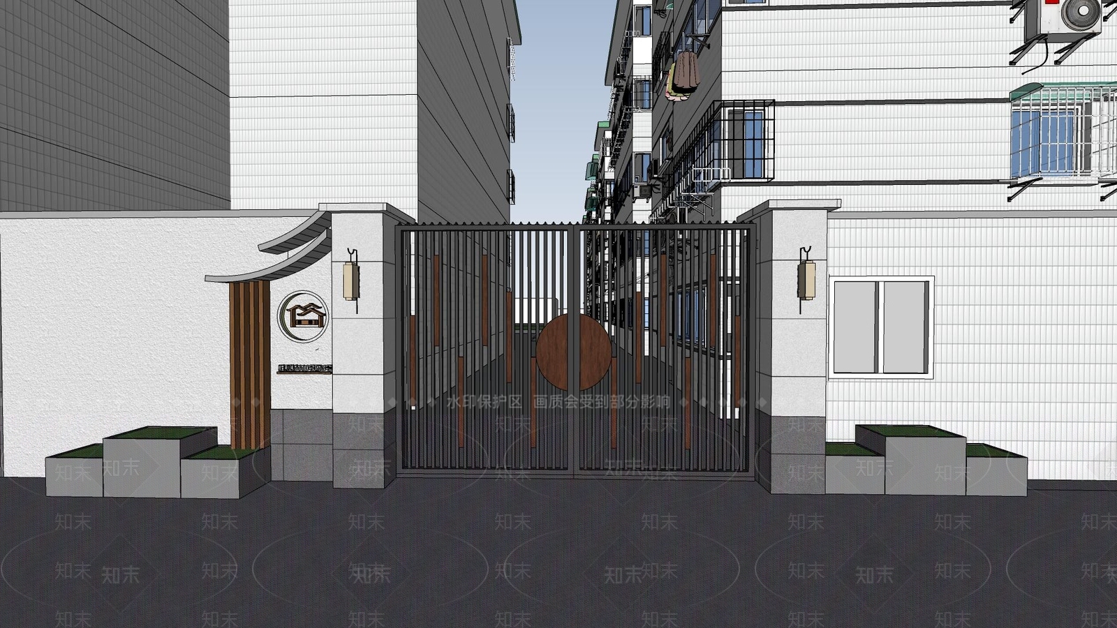 新中式中式小区建筑SU模型下载【ID:1173302008】