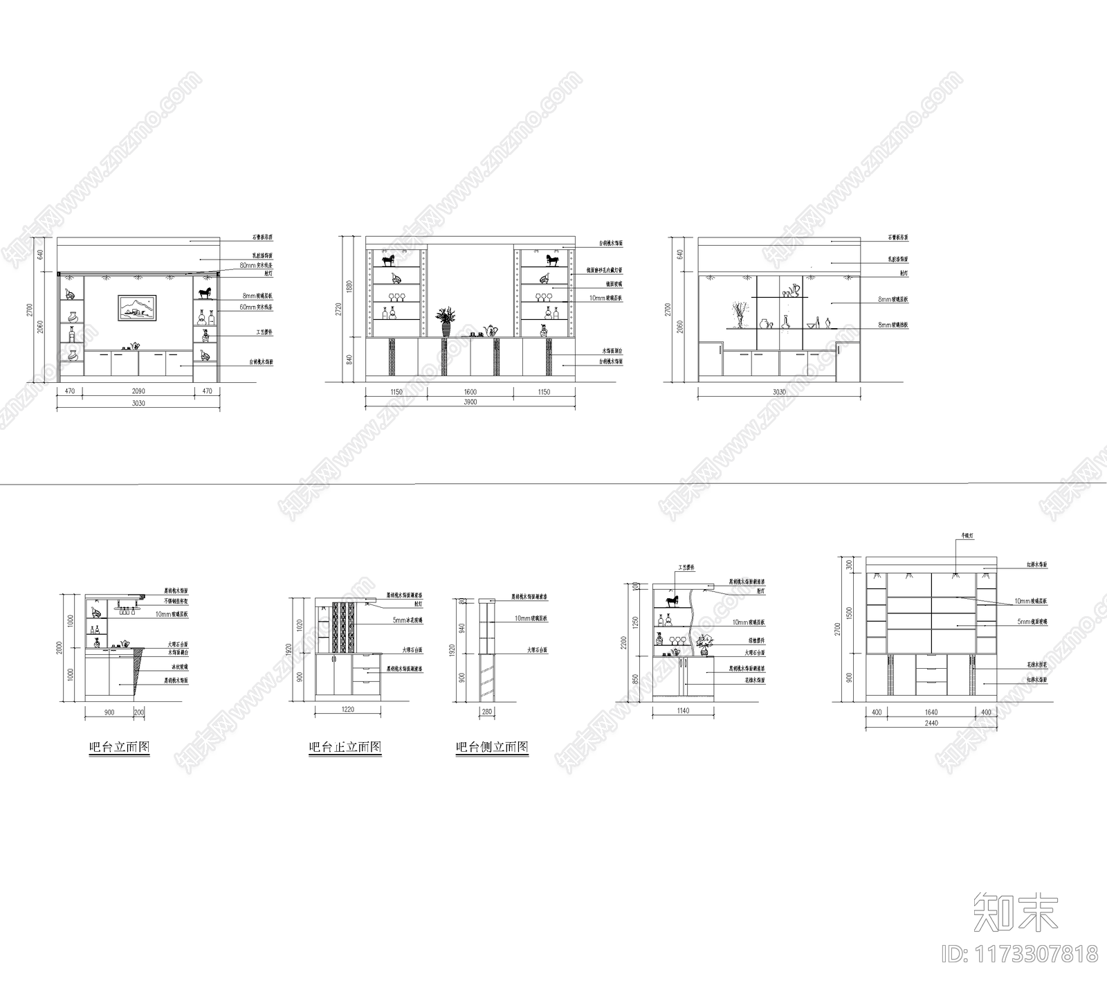 现代简约客厅施工图下载【ID:1173307818】