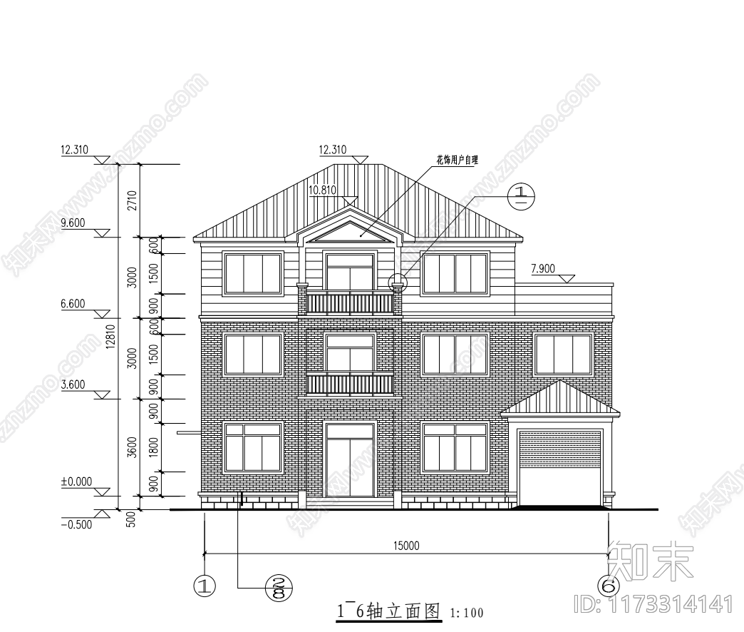 现代别墅建筑cad施工图下载【ID:1173314141】