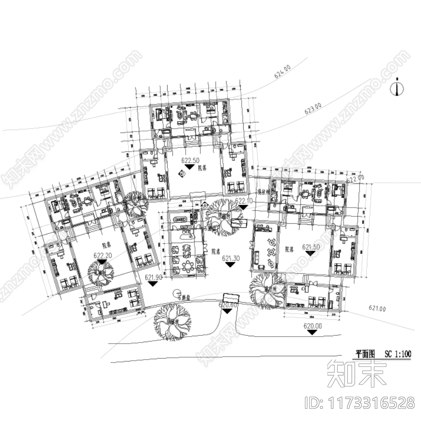 现代民宿建筑cad施工图下载【ID:1173316528】