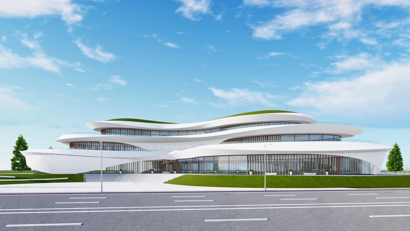 现代展览馆建筑SU模型下载【ID:1173325443】