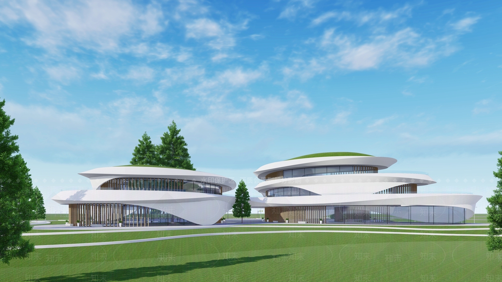 现代展览馆建筑SU模型下载【ID:1173325443】