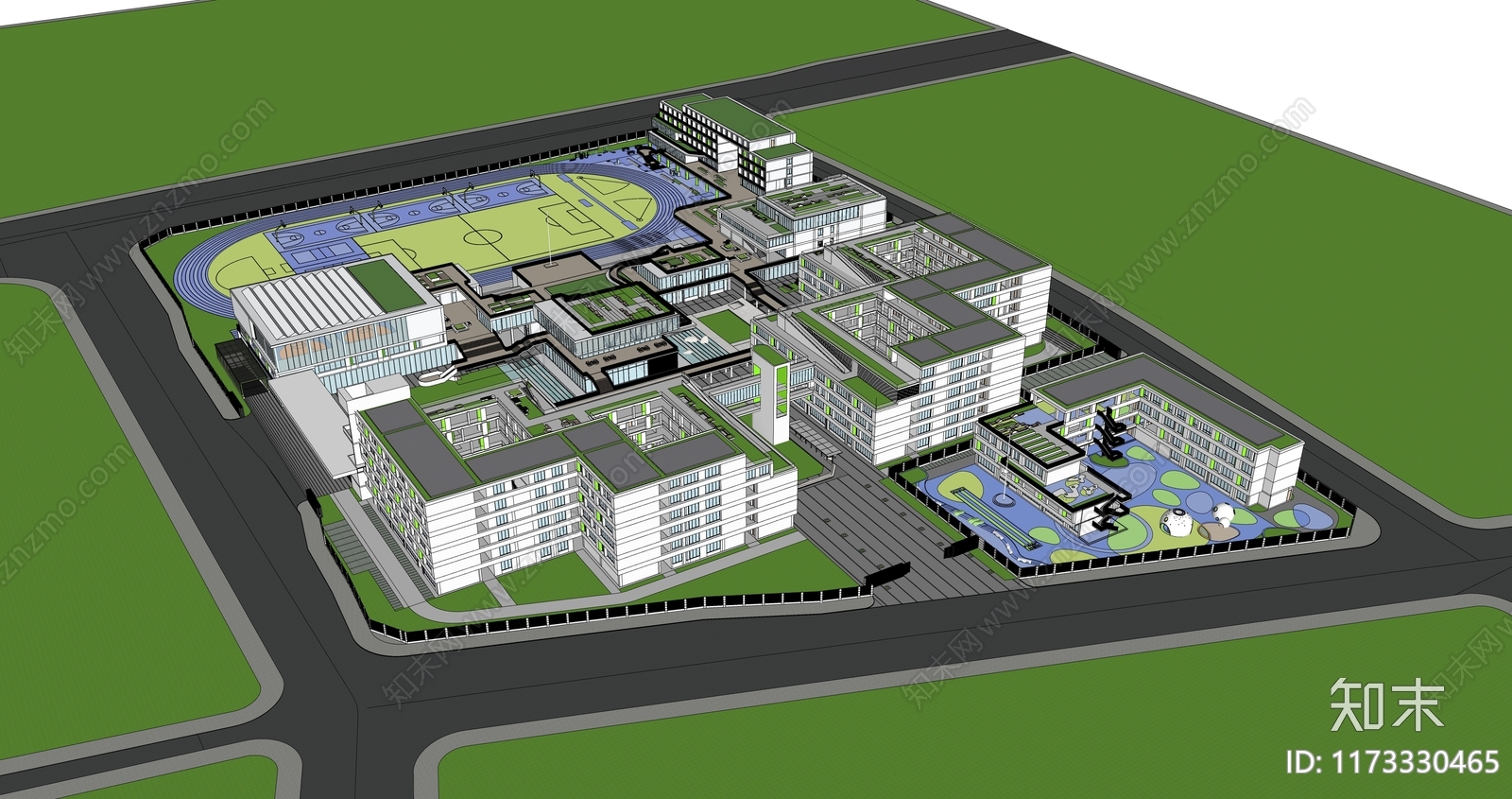 现代轻奢校园景观SU模型下载【ID:1173330465】