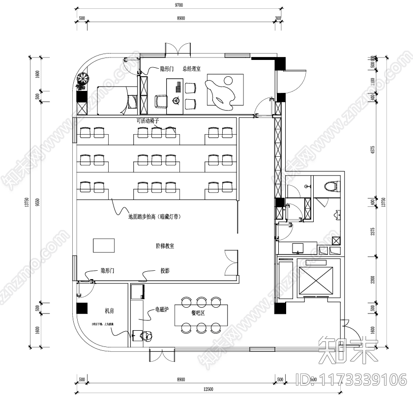 现代简约办公室施工图下载【ID:1173339106】