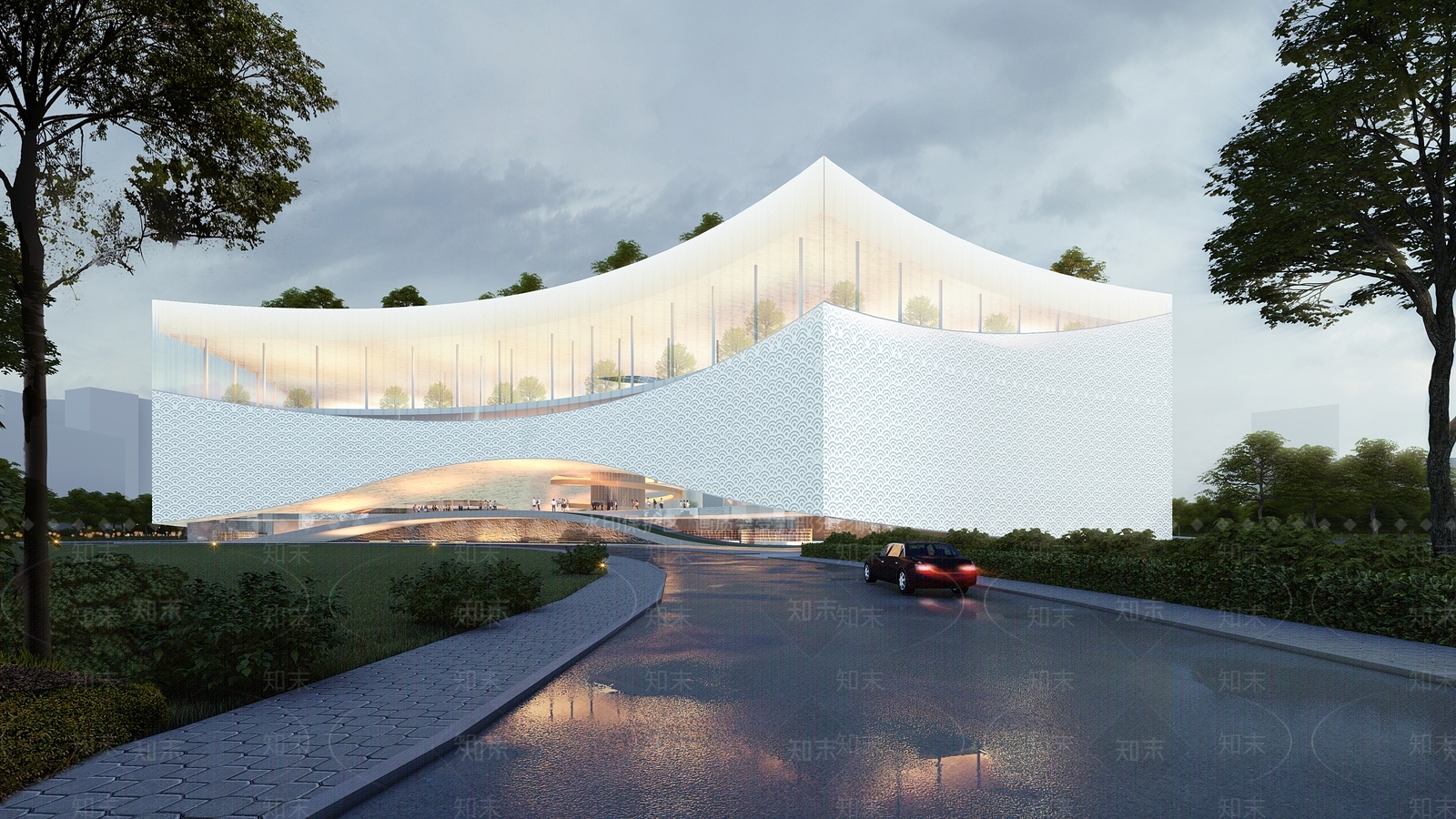 现代图书馆建筑SU模型下载【ID:1173342552】