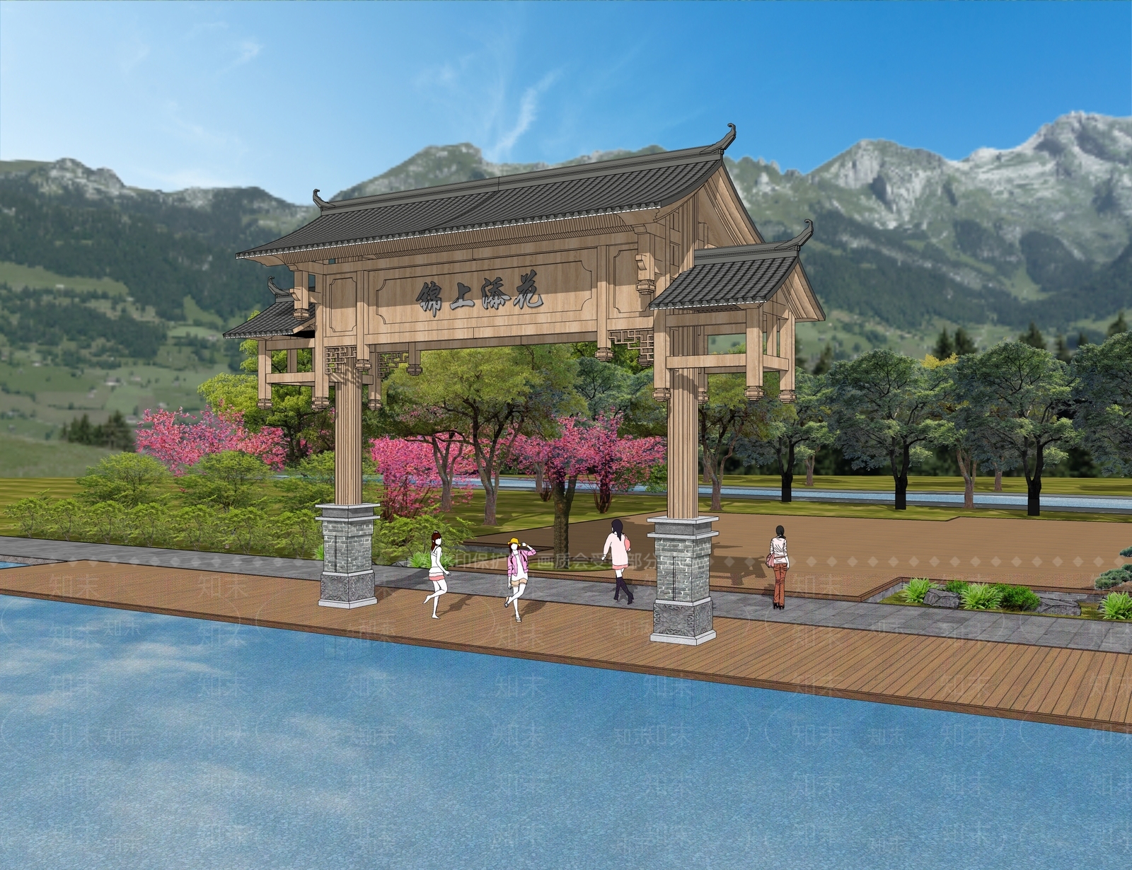 现代新中式牌坊牌楼SU模型下载【ID:1173343105】