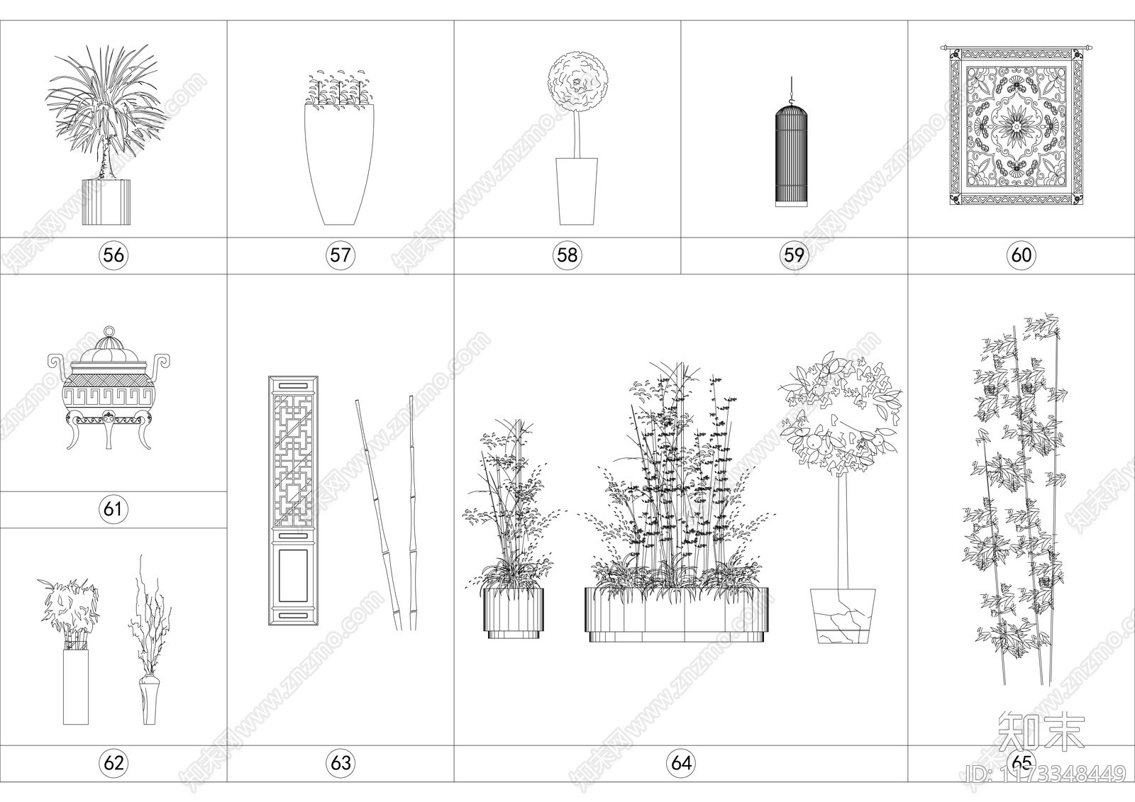 现代新中式综合植物图库施工图下载【ID:1173348449】