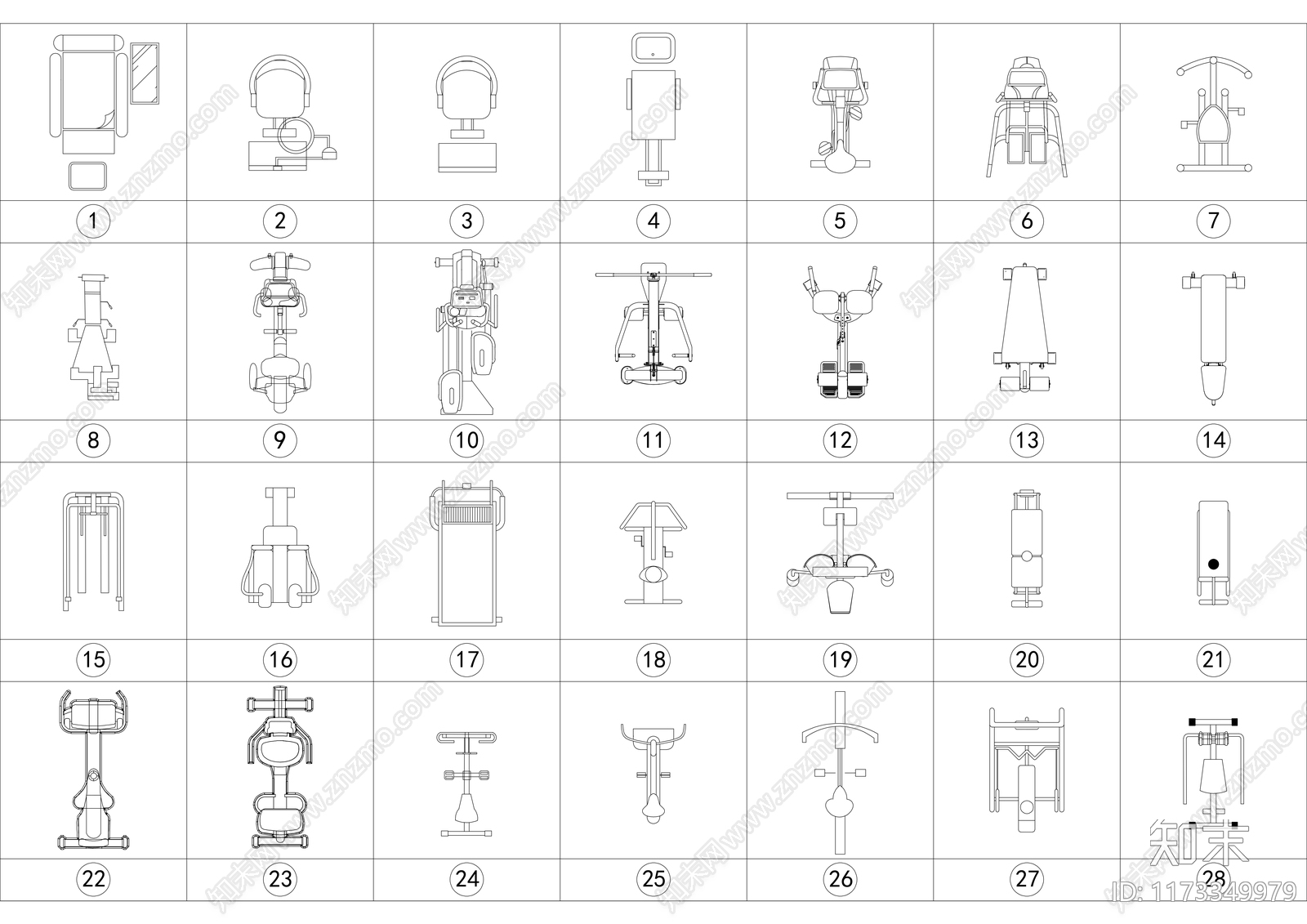 现代极简综合器材设备图库施工图下载【ID:1173349979】