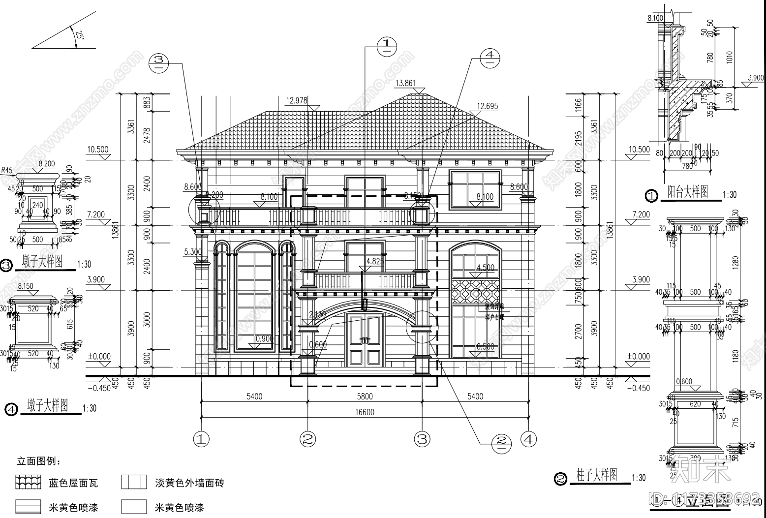 现代别墅建筑cad施工图下载【ID:1173353692】