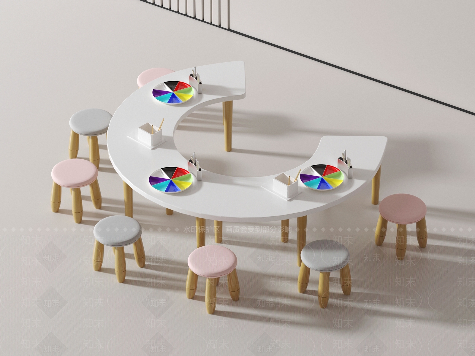 现代儿童桌椅3D模型下载【ID:1173356334】