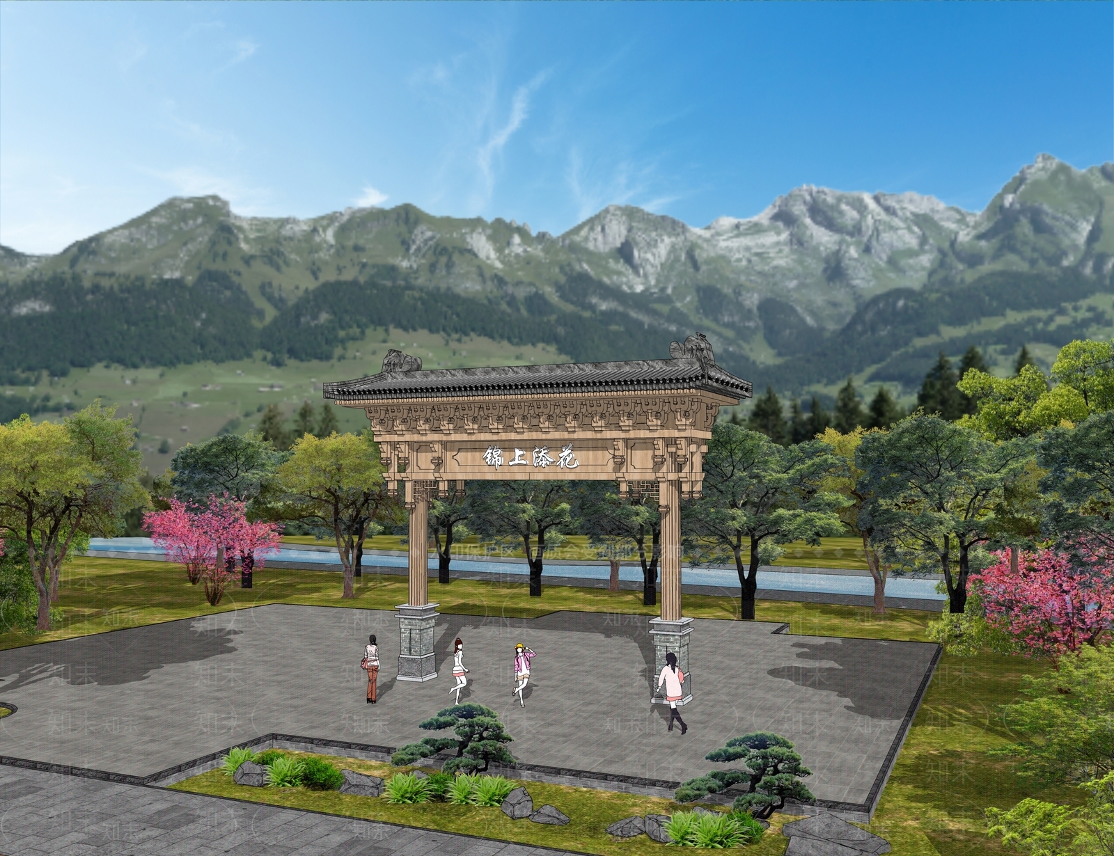 现代新中式牌坊牌楼SU模型下载【ID:1173357632】