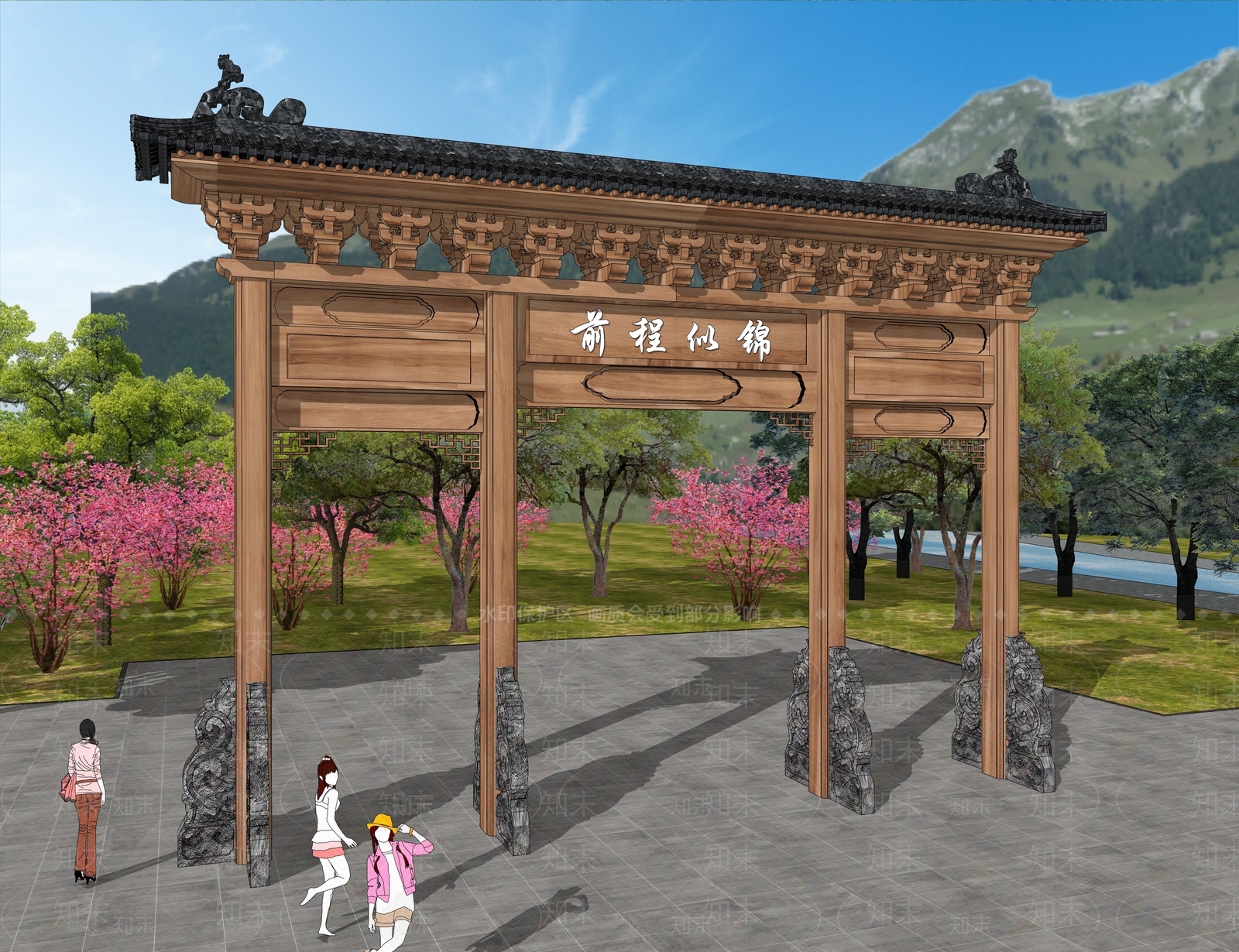 现代新中式牌坊牌楼SU模型下载【ID:1173360289】