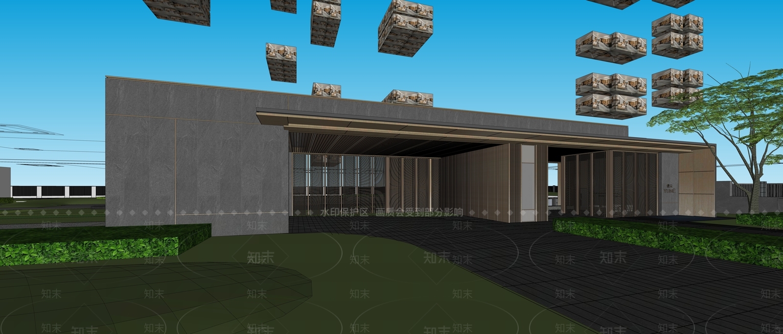 现代轻奢小区建筑SU模型下载【ID:1173362777】