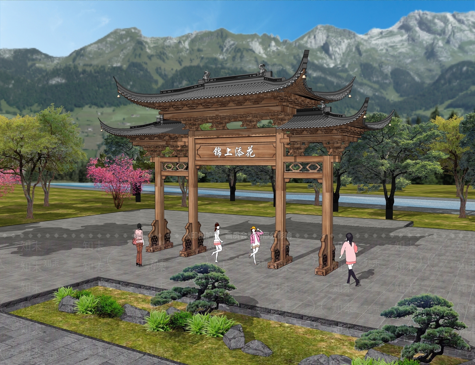 现代新中式牌坊牌楼SU模型下载【ID:1173365157】