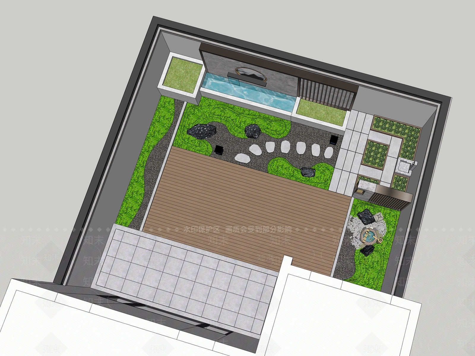 新中式别墅庭院SU模型下载【ID:1173365848】
