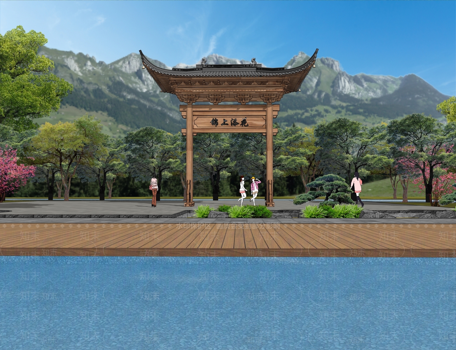 现代新中式牌坊牌楼SU模型下载【ID:1173367659】