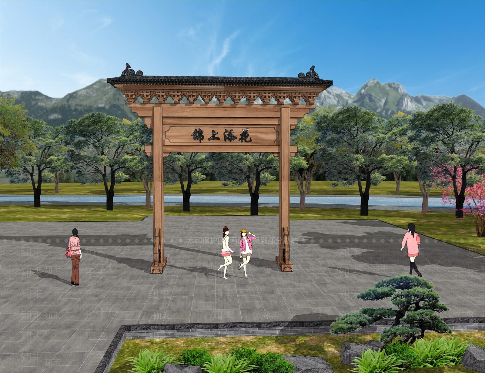 现代新中式牌坊牌楼SU模型下载【ID:1173370419】