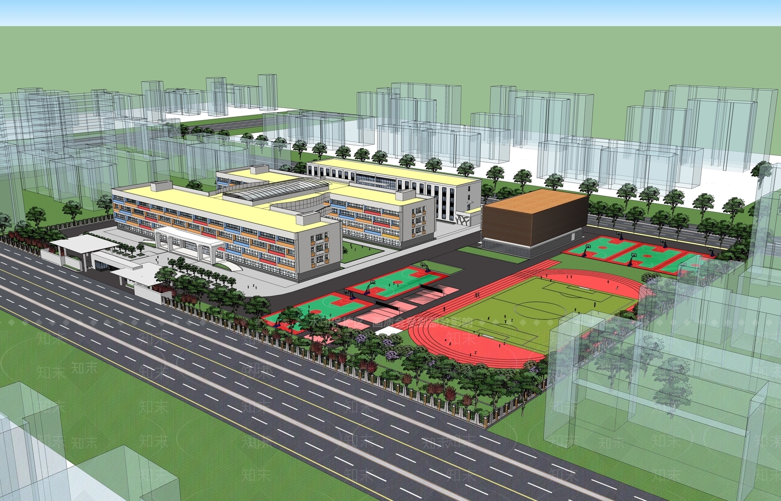 现代学校建筑SU模型下载【ID:1173374066】