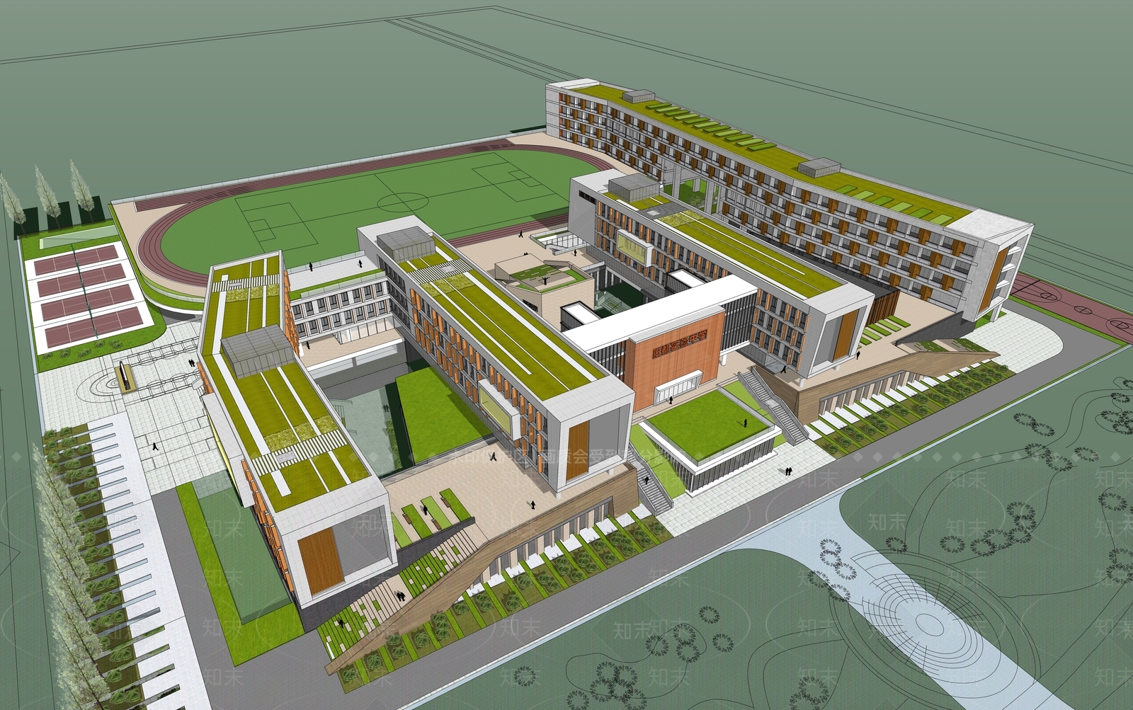 现代学校建筑SU模型下载【ID:1173376244】