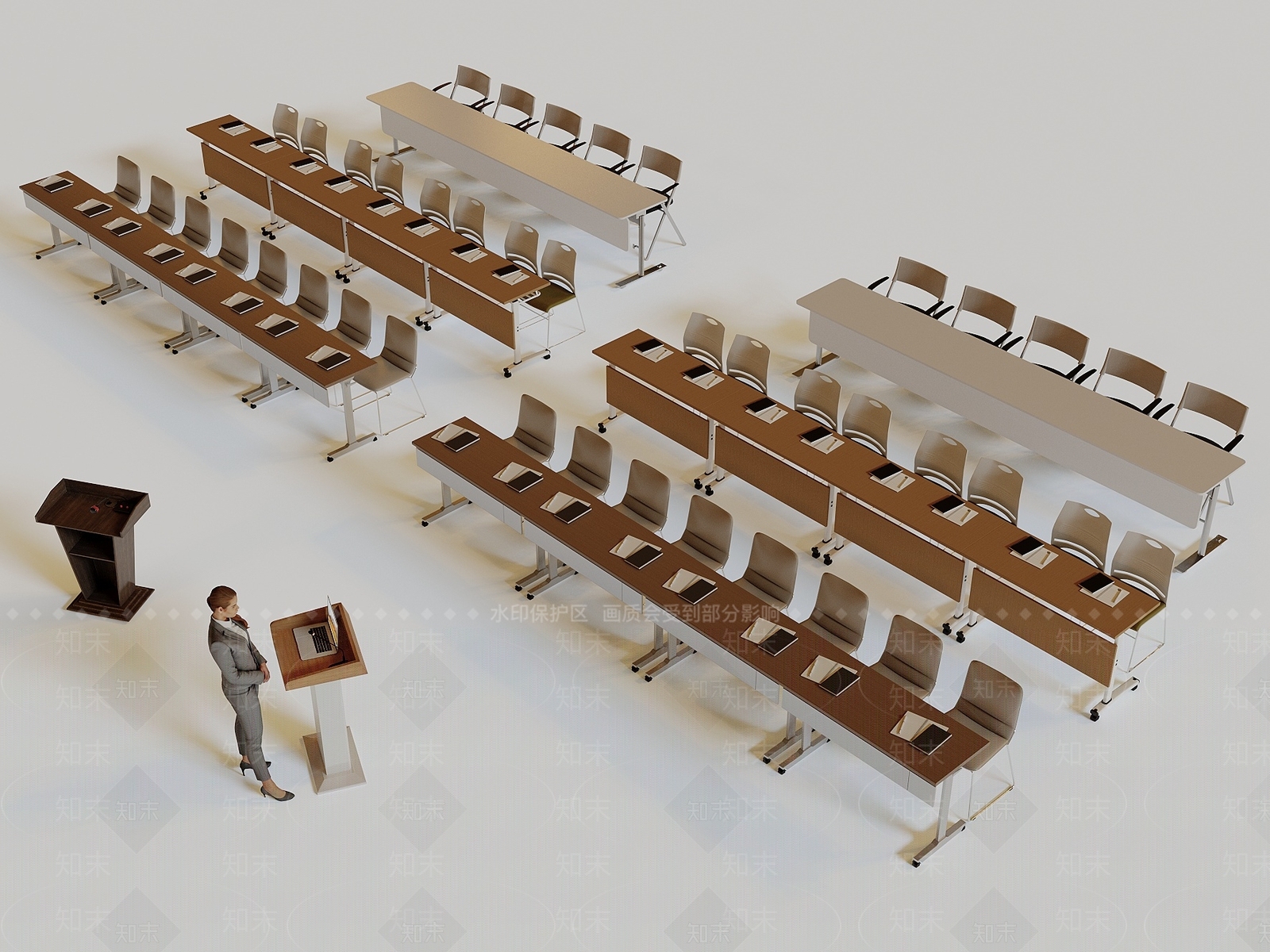 现代简约办公桌椅3D模型下载【ID:1173382619】
