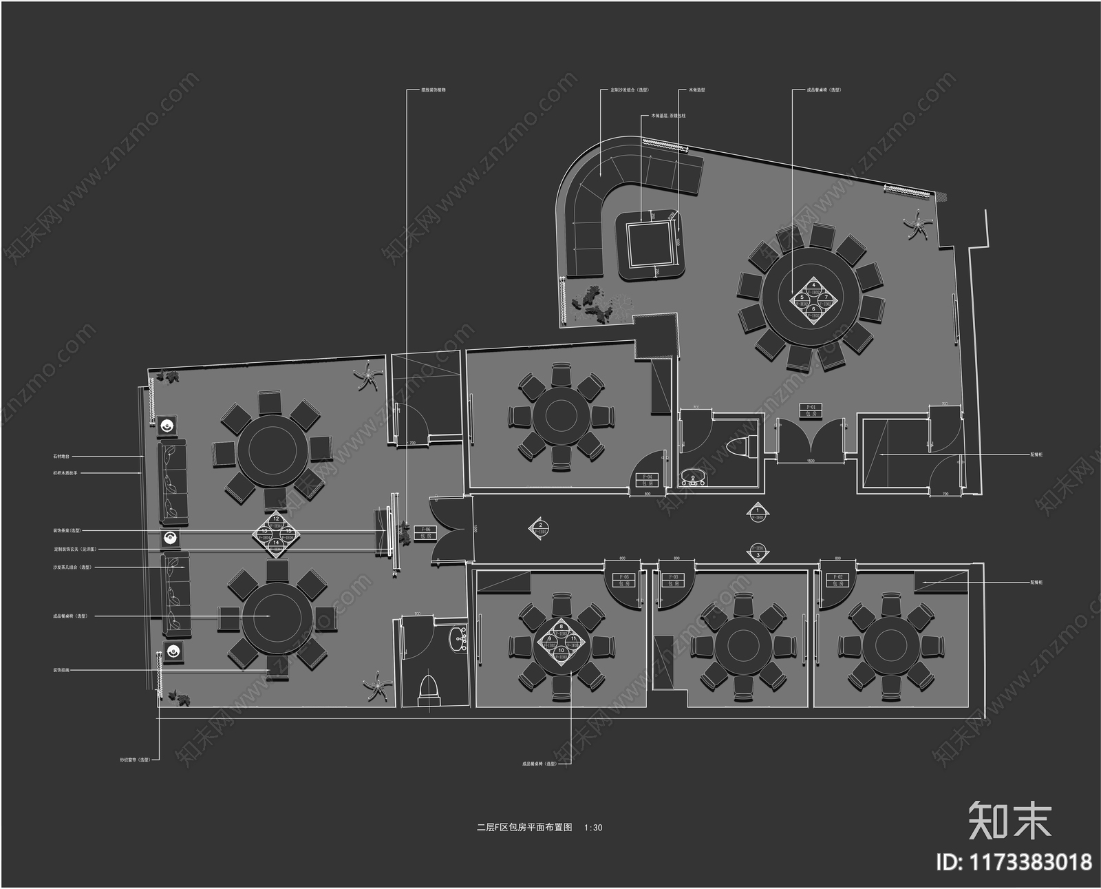 现代中餐厅cad施工图下载【ID:1173383018】