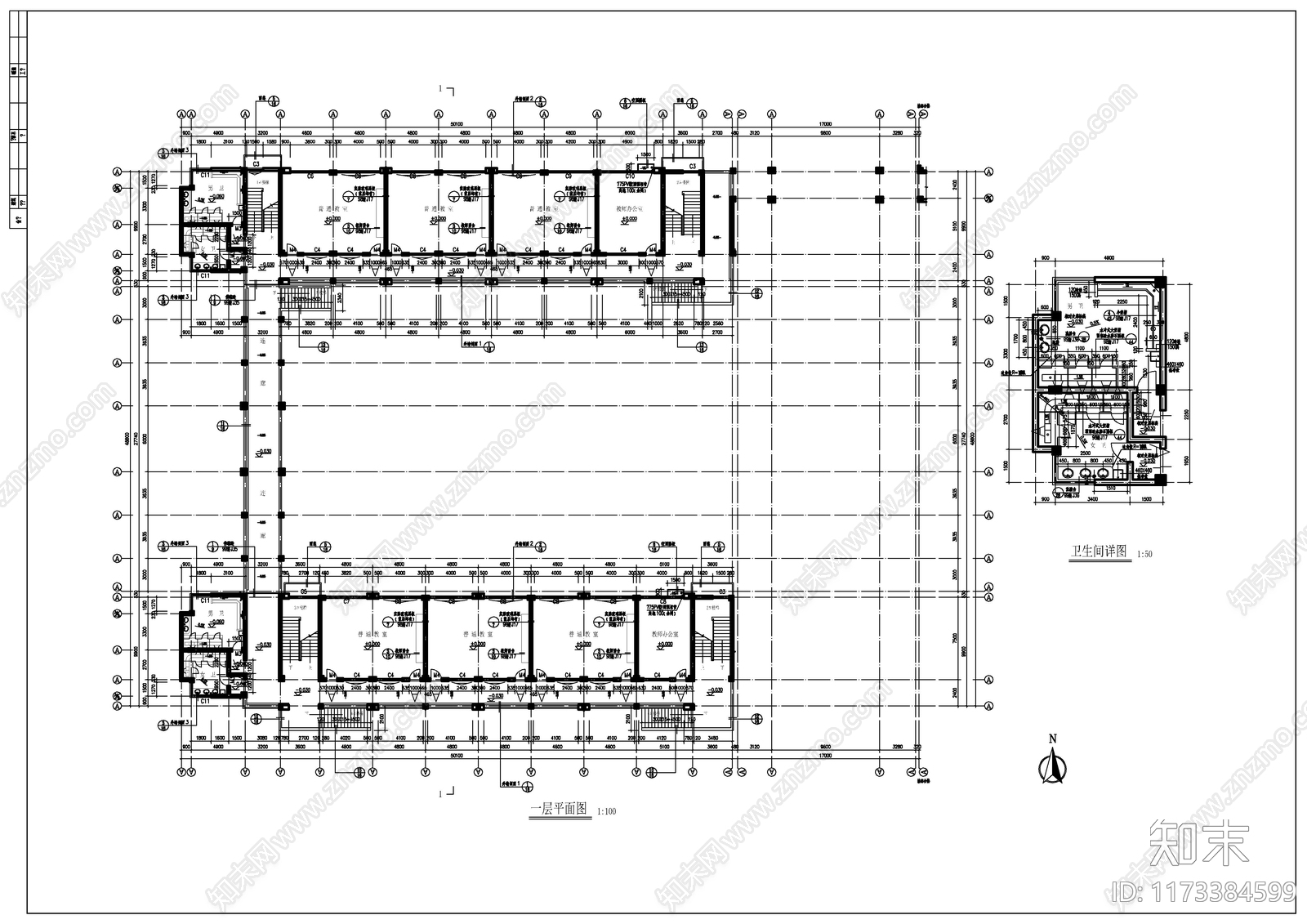 现代学校建筑cad施工图下载【ID:1173384599】
