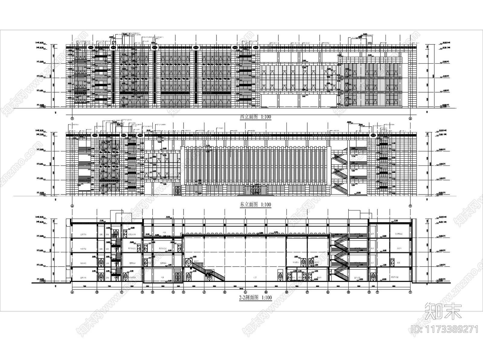 现代学校建筑cad施工图下载【ID:1173389271】