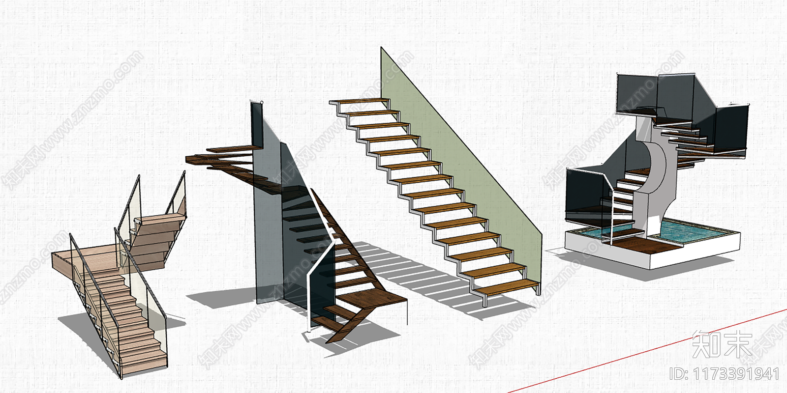 现代楼梯SU模型下载【ID:1173391941】